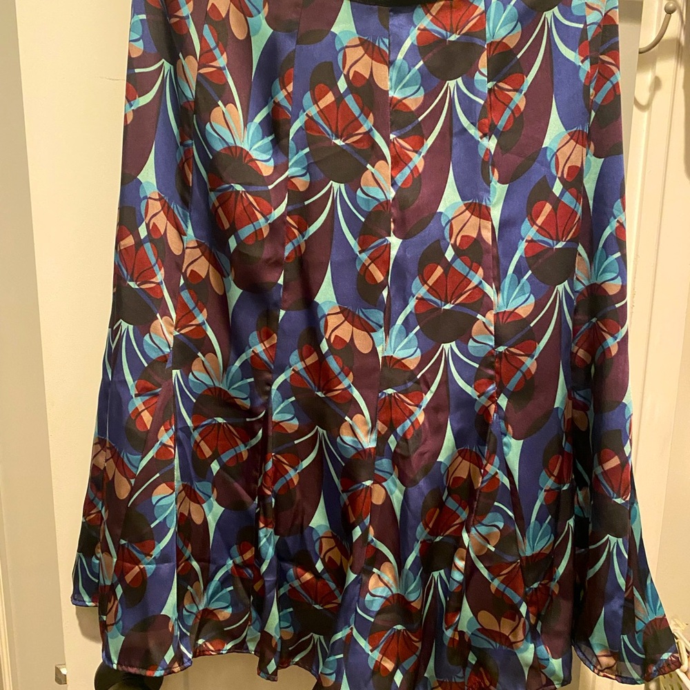 Liz Claiborne Blue and Orange Asymmetrical A-line Midi Skirt great Retro Style